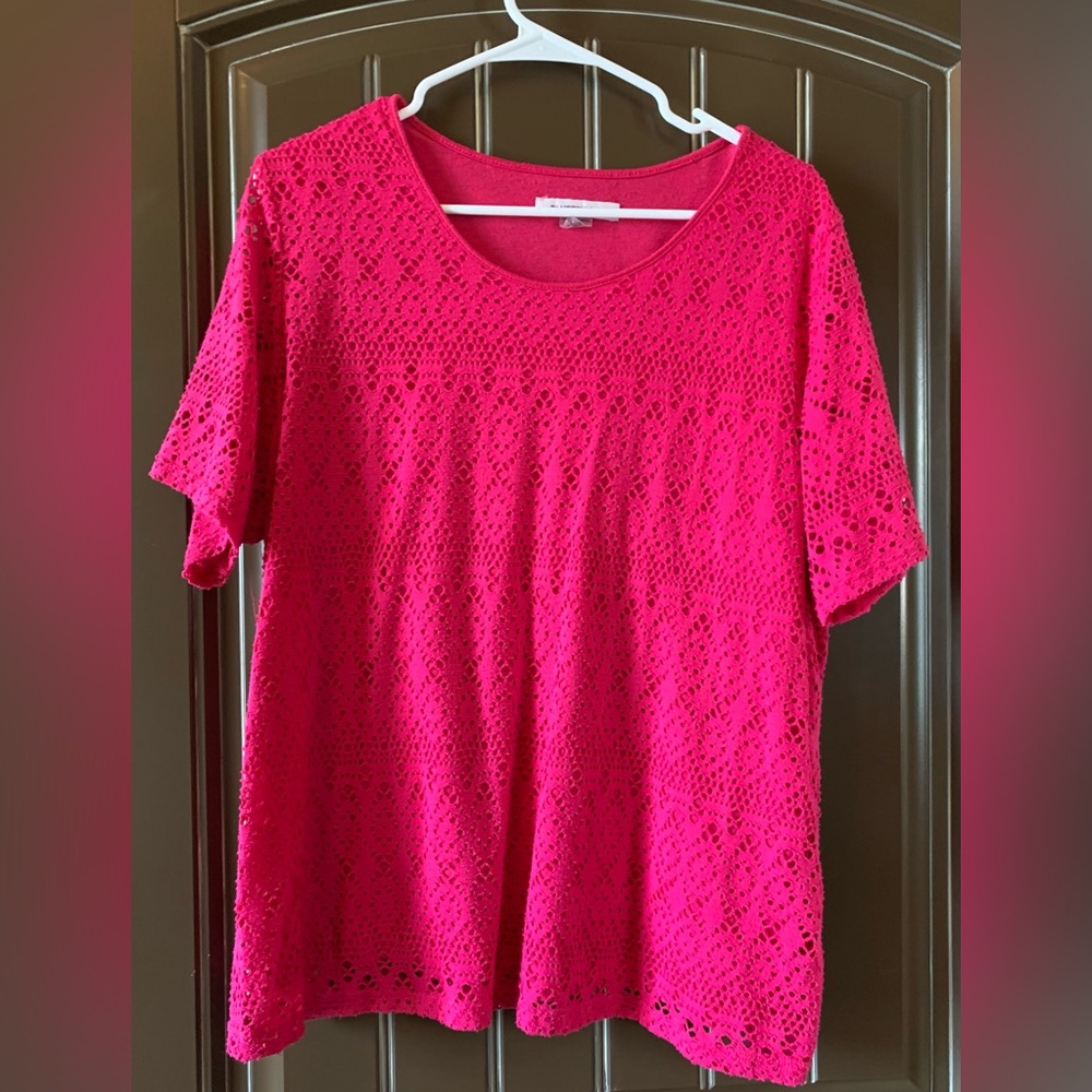Allison Daley Short Sleeve Blouse, XL, Pink